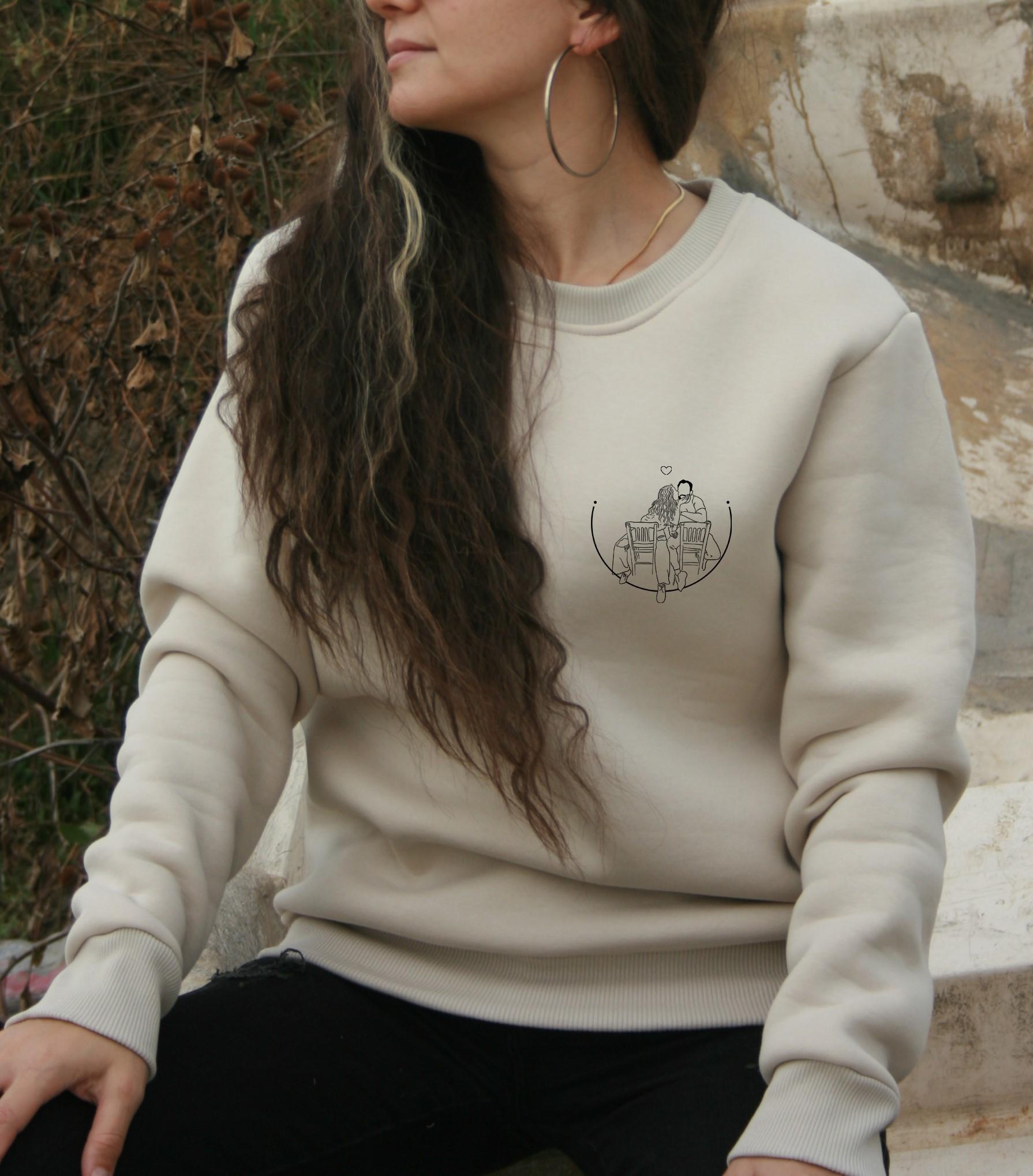 Bej - Çizgisel Sweatshırt