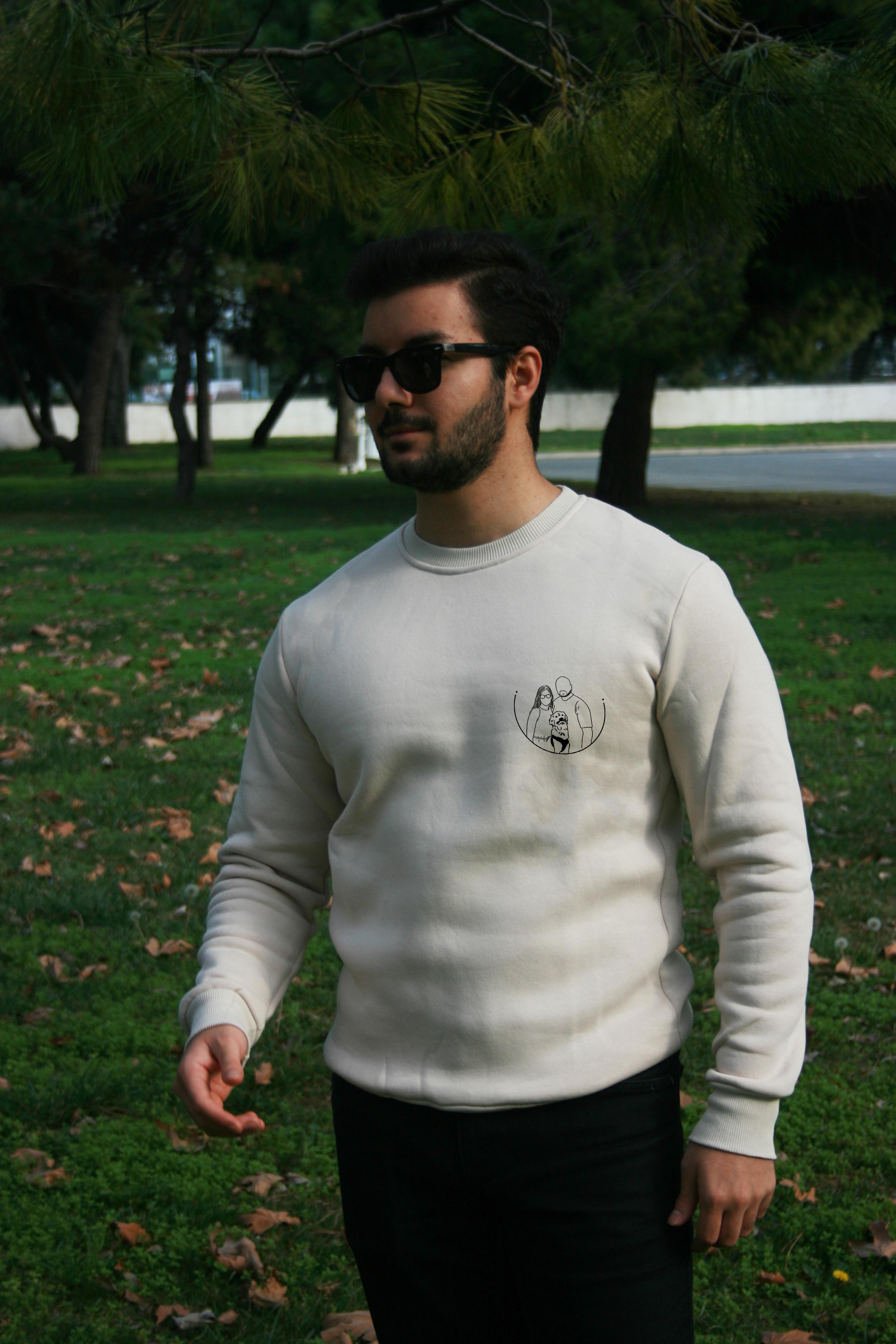 Bej - Çizgisel Sweatshırt